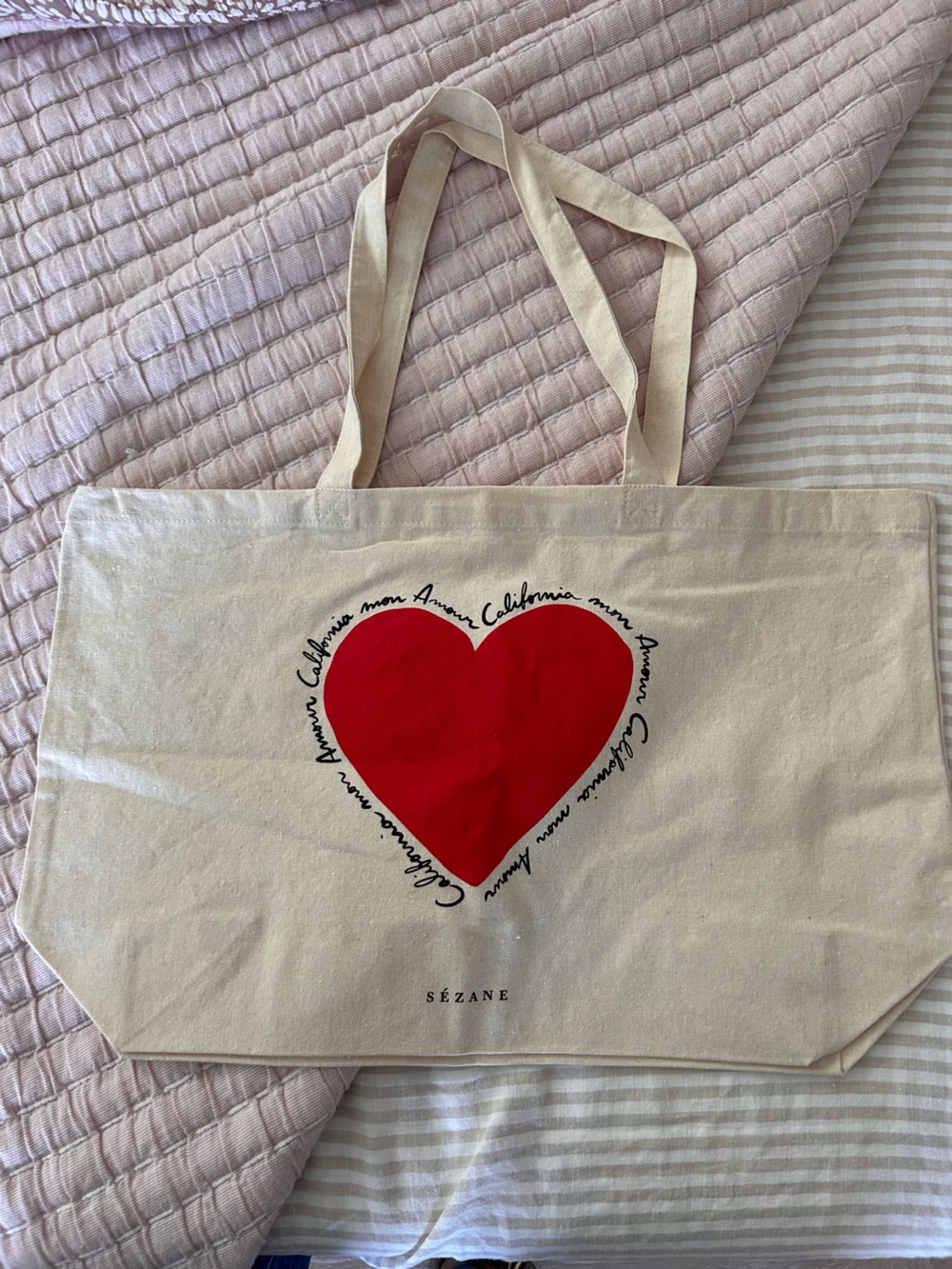Sezane tote bagwith Red Heart Print - Neutral